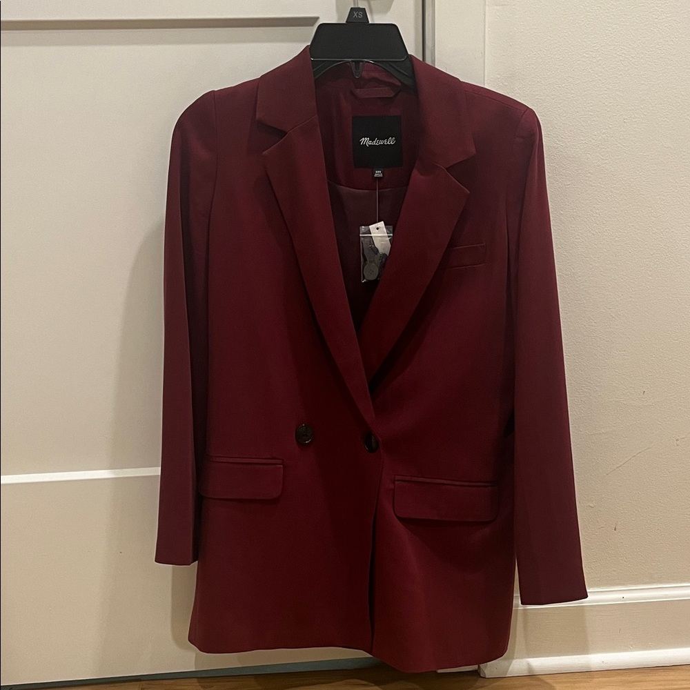 Madewell Maroon Oversized Double-Breasted Blazer
